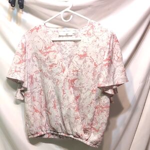 Astr The Label Pink and White Marbled Blouse Elastic Hem Size XL